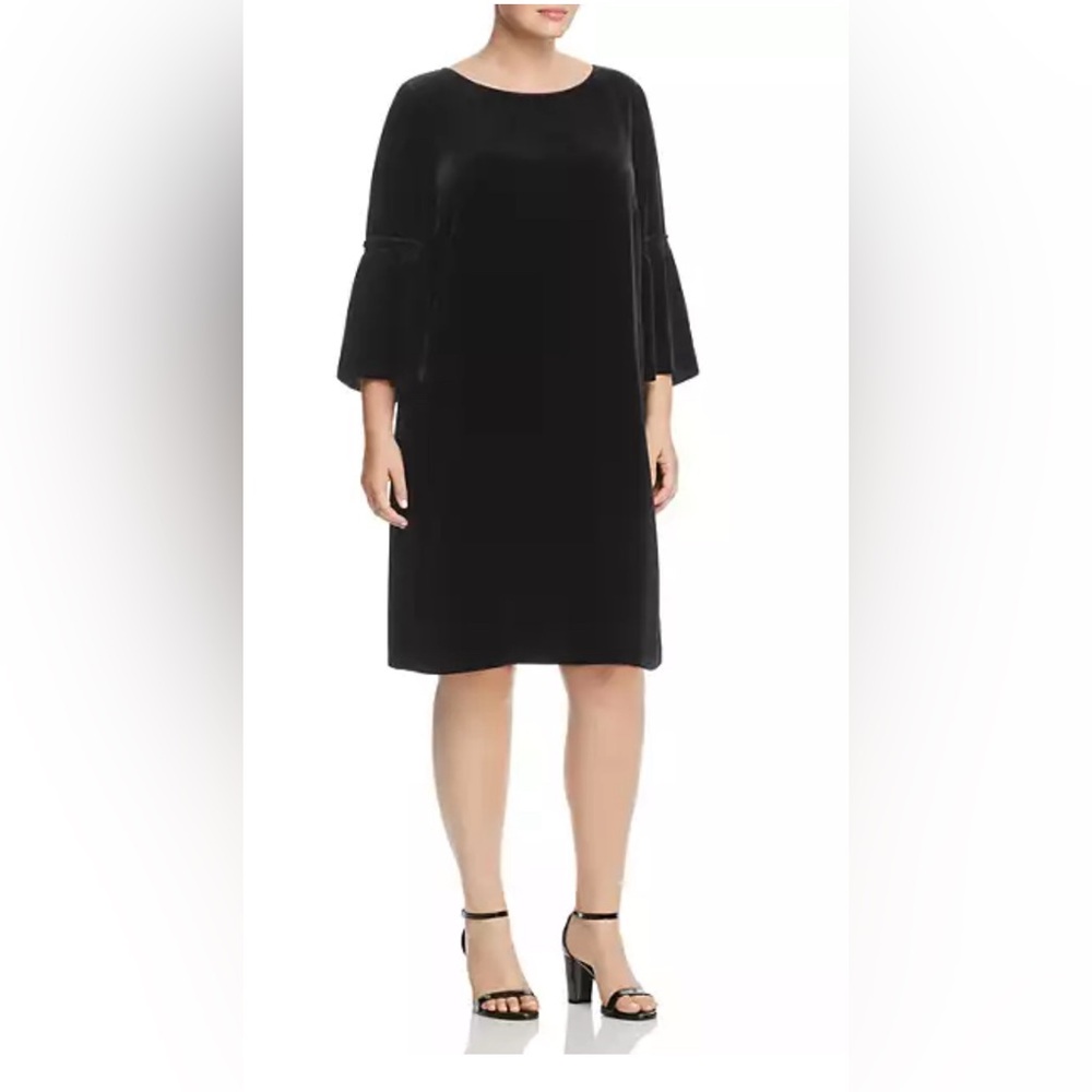 Lafayette 148 New York Black Velvet Bell Sleeve Dress.